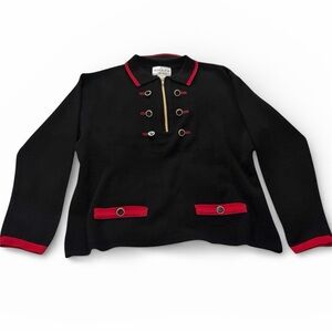 Adolfo Vintage Military Knit Pullover Dark Academia Gold Button Black Red Medium
